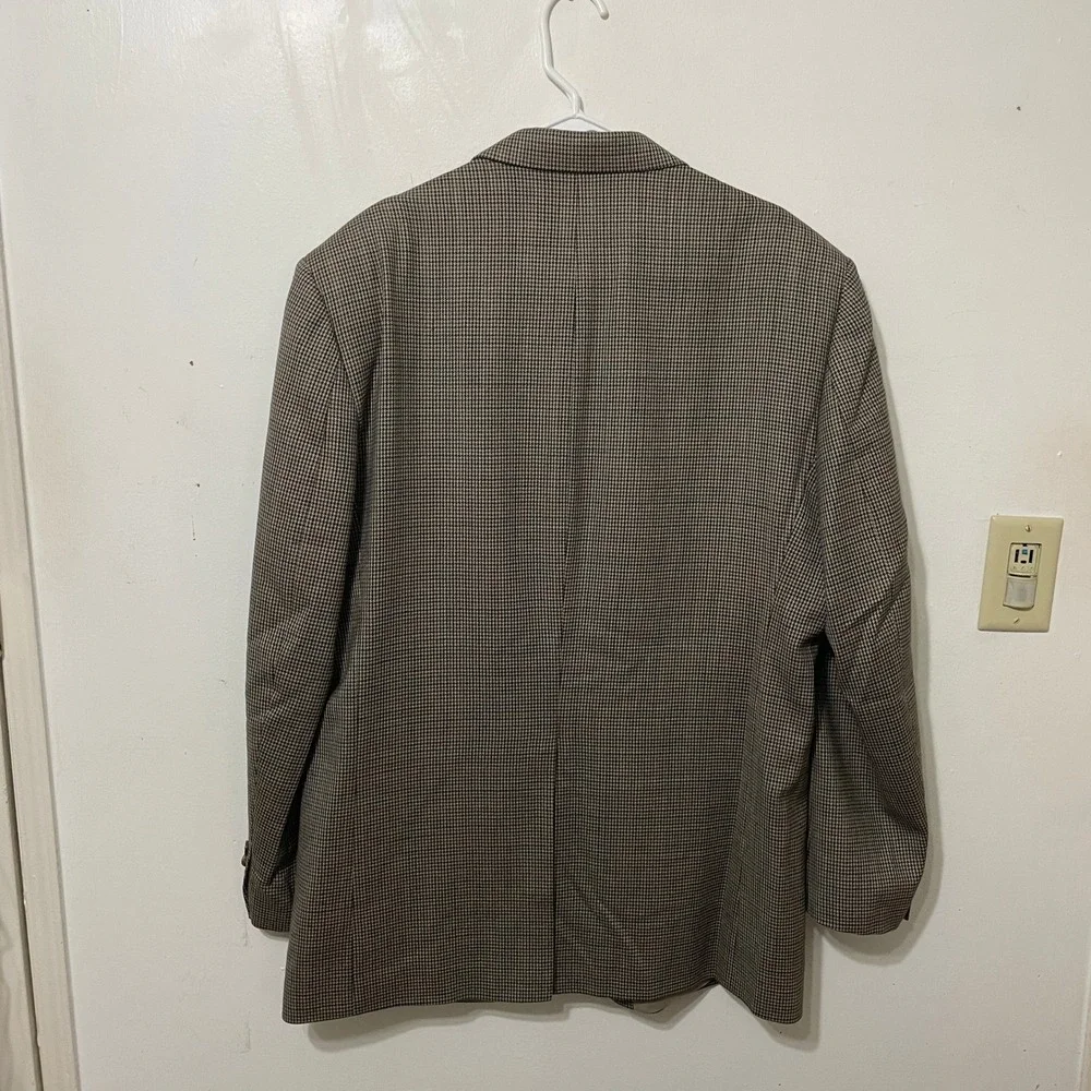 Lauren Ralph Lauren‎ Men's Houndstooth Wool Blend Blazer Jacket Brown Tan Pit 24
